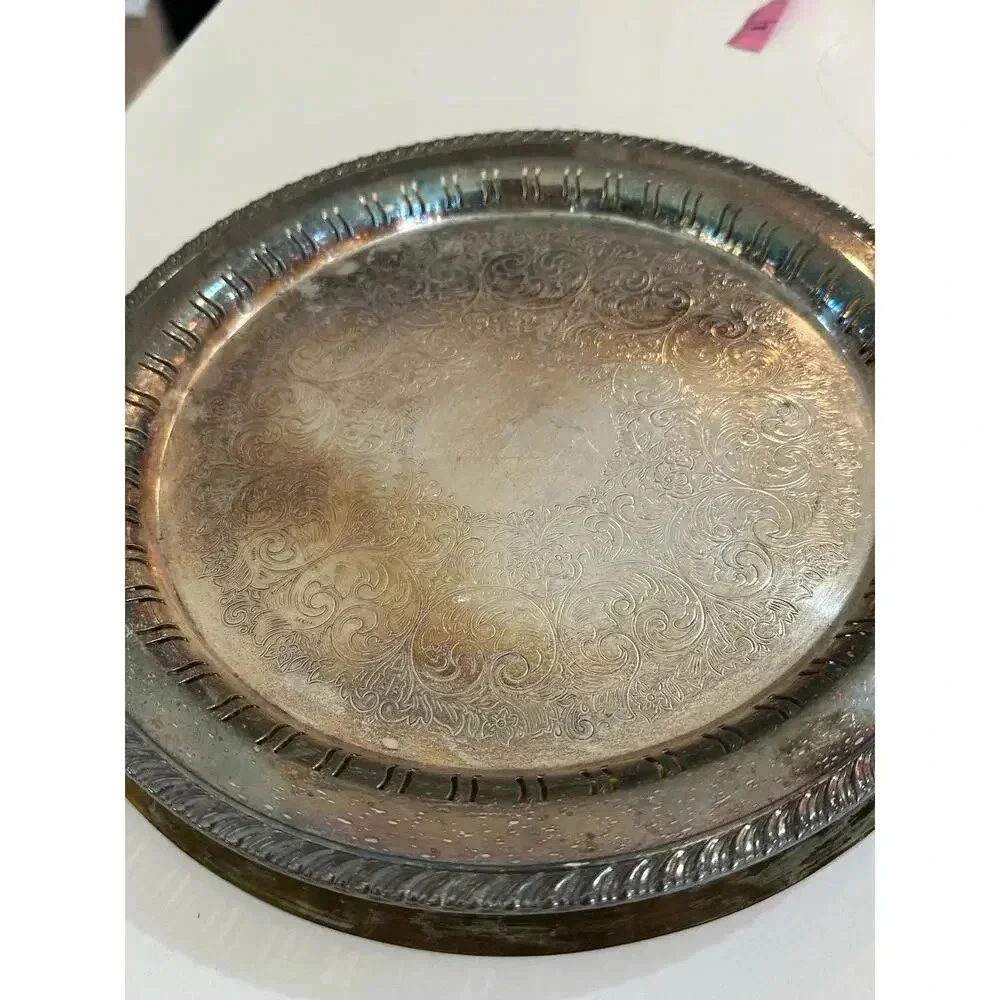 WM Rogers Silver Round Tray Metal Serving Plate